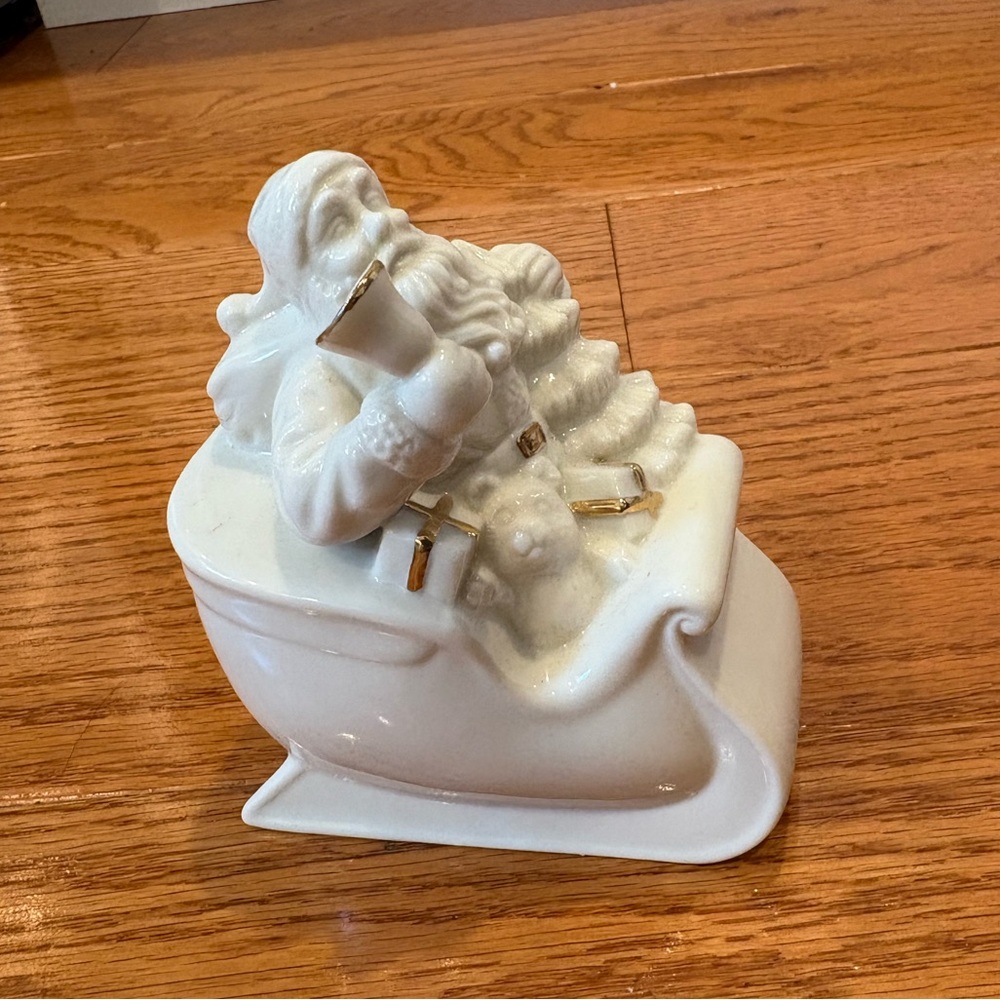 Lenox Porcelain Figurine - Santa on Sleigh with Bell - Gold Trim Accent